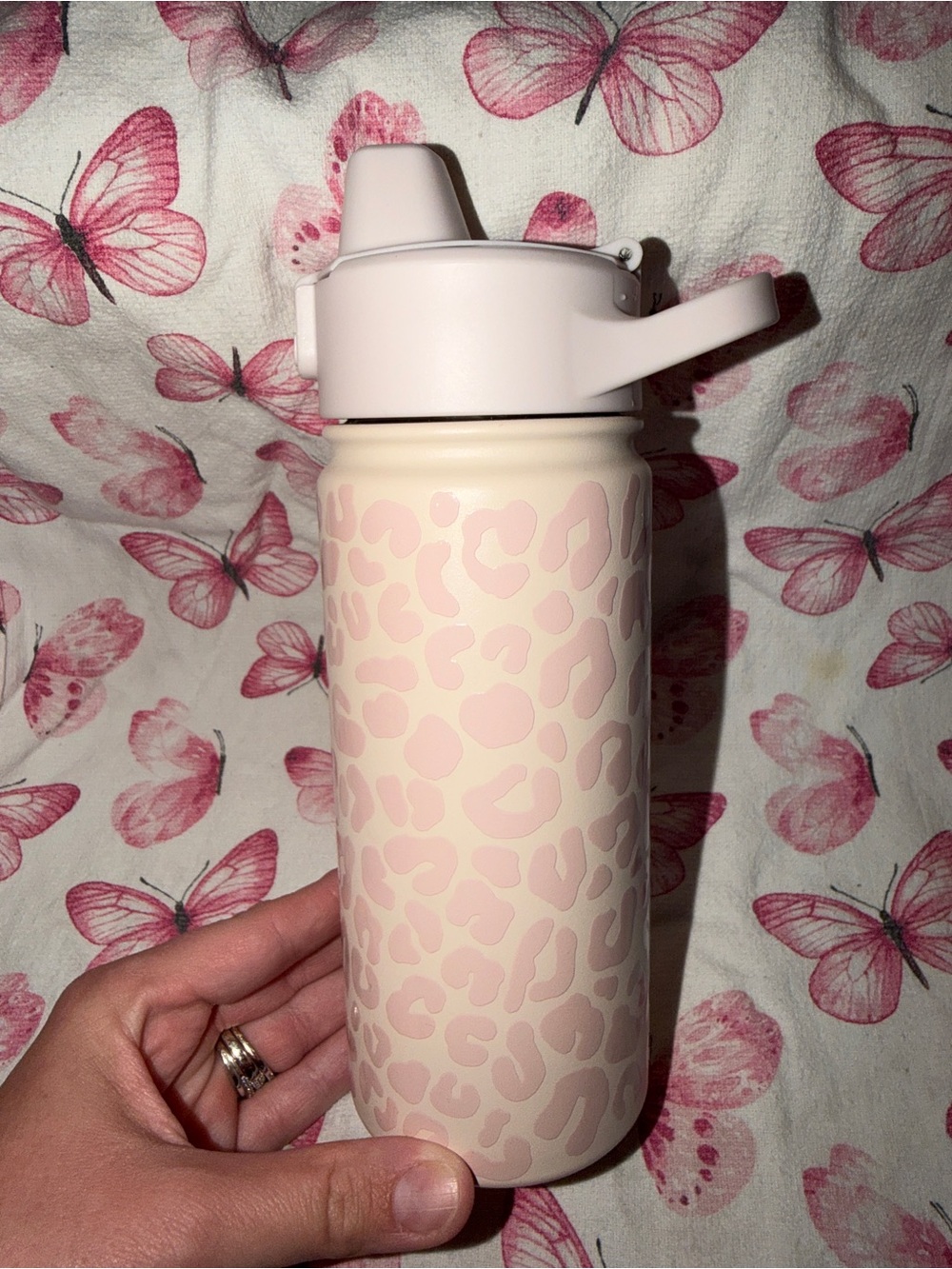 Simple Modern Blush Pink Leopard Print Insulated Water Bottle with Flip Lid 16oz